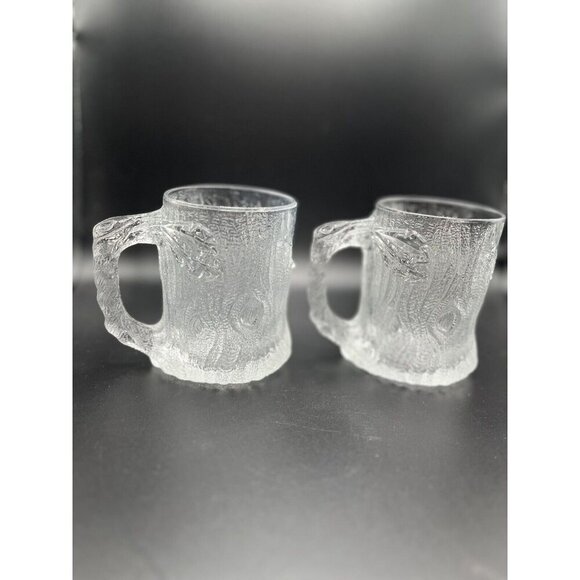 2 McDonalds Flintstones Glass Mug Cup Clear Frosted - Picture 1 of 4